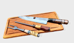 Juego Asador Cuahillo 24cm , Tenedor, Chaira y Tabla - comprar online