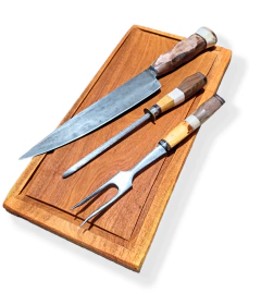 Juego Asador Cuahillo 24cm , Tenedor, Chaira y Tabla - D&G REGALERÍA