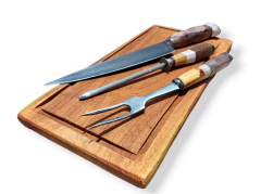 Juego Asador Cuahillo 24cm , Tenedor, Chaira y Tabla - tienda online