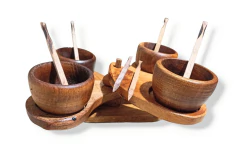 Set De Picada En Algarrobo Flor + Cuencos + Pinches - tienda online