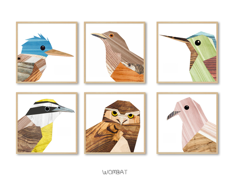 Set Minicuadros - Pájaros de madera