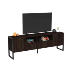 Rack TV industrial 177cm con 2 cajones y 2 puertas estructura de hierro negro mate 1,2 mm color roble natural