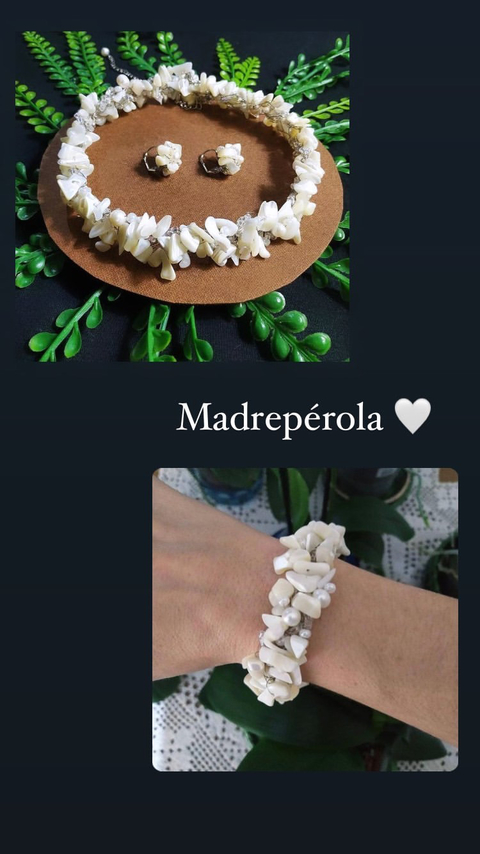 Conjunto em crochê no arame Precioso - Madrepérola