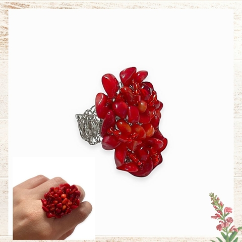 Anel em crochê no arame BIG - Coral