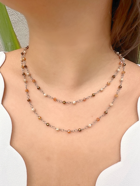 Colar longo e Pulseira só cristais - Malu