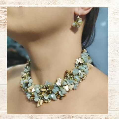 Conjunto em crochê no arame G - Amazonita - Luma Semi Joias