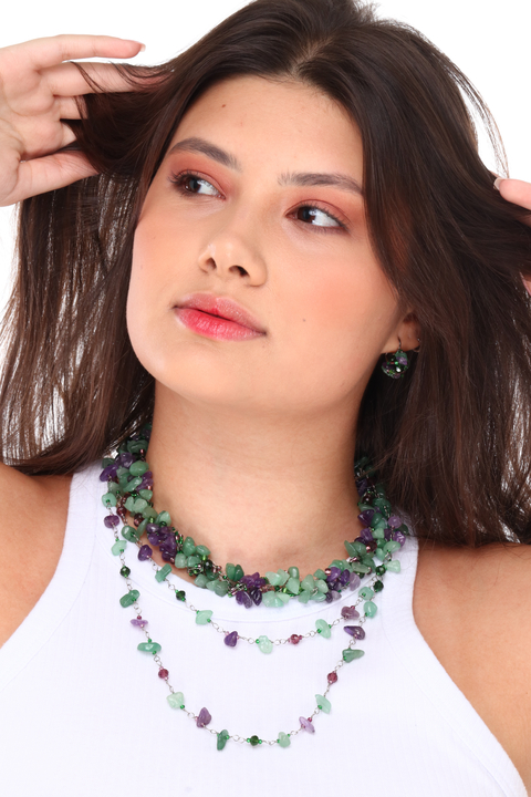 Conjunto em crochê no arame - Verde/Ametista - Vendido separadamente