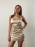 Vestido saten doble frunce champagne