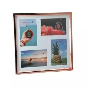 PORTA RETRATO / MURAL COM MOLDURA DE PLASTICO METALIZADO ROSE GOLD PARA 4 FOTOS 10X15 RIO MASTER RMT8806 - comprar online