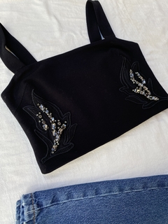 CROP TOP SWEET HEARTS ON PARADE Negro