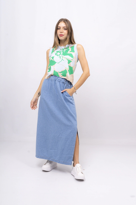 (MARBELLA) FALDA DENIM LIVIANO CON BOLSILLOS