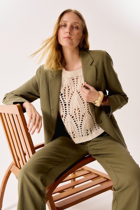 (37609) BLAZER OLIVO DE LINO CLASICO