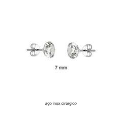 brincos solitário ponto de luz zircônia 7 mm aço inox cirurgico