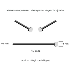alfinete contra pino com cabeça 12 mm aço inox cirúrgico preço para 100 peças R$