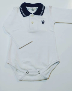 Body Cuello Polo Pique Blanco Cuello Azul