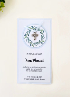 ESTAMPITA DOBLE CON TAG 3D Y CRUZ DE METAL x20 - comprar online