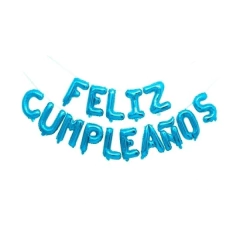 GLOBOS FRASE "FELIZ CUMPLEAÑOS" CELESTE