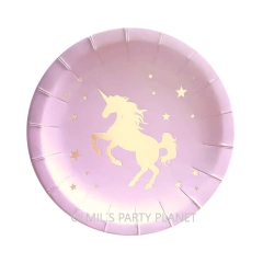 PLATO DE PAPEL UNICORNIO PINK x6