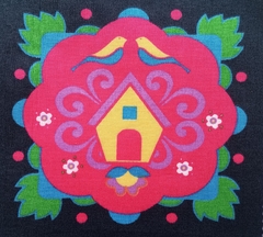 Corte de Tecido Tricoline Estampado para aplique com fundo preto e desenho colorido 14x13cm - cod 61650 - comprar online