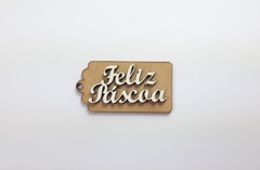 Tag com palavras Feliz Páscoa de MDF recorte a laser 5,5cm - cod 8826