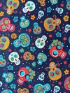 Corte de Tecido Tricoline Estampado fundo azul marinho com caveira mexicana coloridas 55x45cm - cod 61660