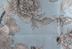 Corte de Tecido Tricoline Estampado fundo azul floral cinza 50x50cm - cod 8168