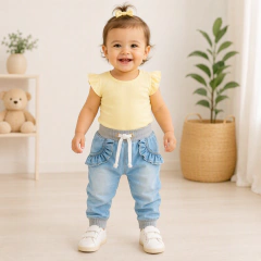Calça Jeans Bebê Menina com Frufru Moda Blogueirinha - 8040 - comprar online