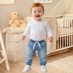 Conjunto Bebê Body Manga Longa com Botões e Calça Jeans Saruel - 9035 - comprar online