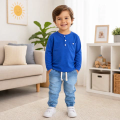 Conjunto 2 peças Camisa Infantil com Botões Manga Longa e Calça Jeans - 9036 na internet