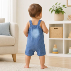 Jardineira Infantil Jeans Saruel com Botões em Madeira Fashionista - 9006 - Patrulha Street - Moda Bebê e Infantil
