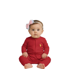 Macacão Bebê Suedine com Bordado e Zíper Invertido Pijama de Criança Menino Menina - 7024