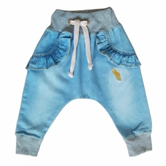 Kit 2 Peças Menina Body com Capuz Estampado e Calça Jeans Saruel com detalhes - 9021