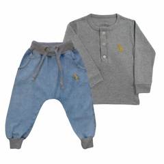 Kit 2 Peças Camiseta Manga Longa com Botões e Calça Jeans Saruel - 9015 - comprar online