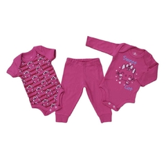 Kit 3 Body Bebê Manga Curta Manga Longa e Calça GATA PINK - 4173