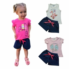 KIT 6 Peças de menina com Blusinha Estampada e Short - 9026