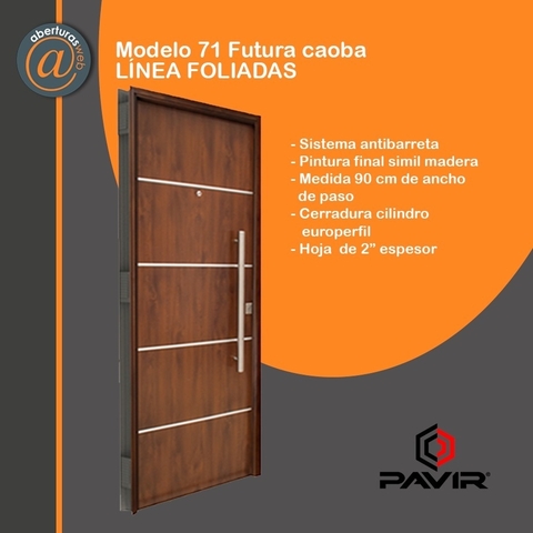 Puerta Pavir SEGURIDAD Mod 71 futura Caoba 0,90 x 2,20 Pintura Final Antibarreta Hoja 2"