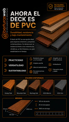 TABLA para DECK PVC PREMIUM 14,5 cm x 2,90 mts GRIS ASA o MARRON ASA MUCHTEK VENHAUSEN x M2