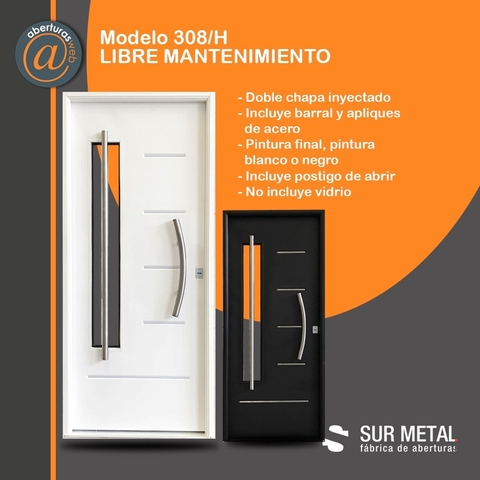 Puerta Doble chapa inyectada Mod 308 SM Pintura Final Epoxi InterPlus 0,80 Blanca o negra