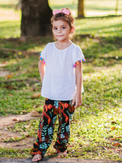Calça Comprida Floral - Fundo Preto Azeitona Kids