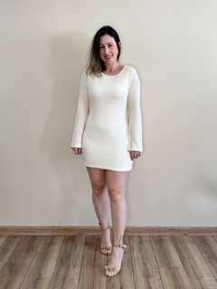 Vestido curto com manga longa Texturizado off white Ester