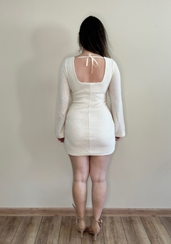 Vestido curto com manga longa Texturizado off white Ester na internet