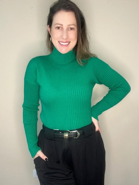 Blusa de tricot ajustada verde Tina