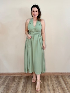Vestido midi em crepe tamanho único verde pistache Moniê - comprar online