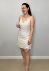 VESTIDO curto em linho off white com alças finas JASMINE