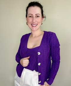 Twin set de tricot com textura roxo MABEL