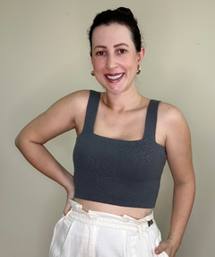 Cropped de tricot modal cinza Elisa