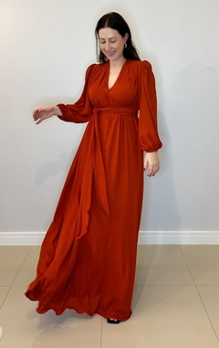 VESTIDO LONGO terra cota COM MANGA MONIÊ - comprar online
