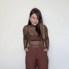 Blusa de tule de manga longa marrom - comprar online