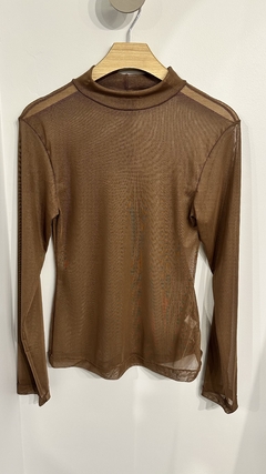 Blusa de tule de manga longa marrom - Moniê