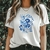 T-Shirt Floral Azul Linocut Exclusiva